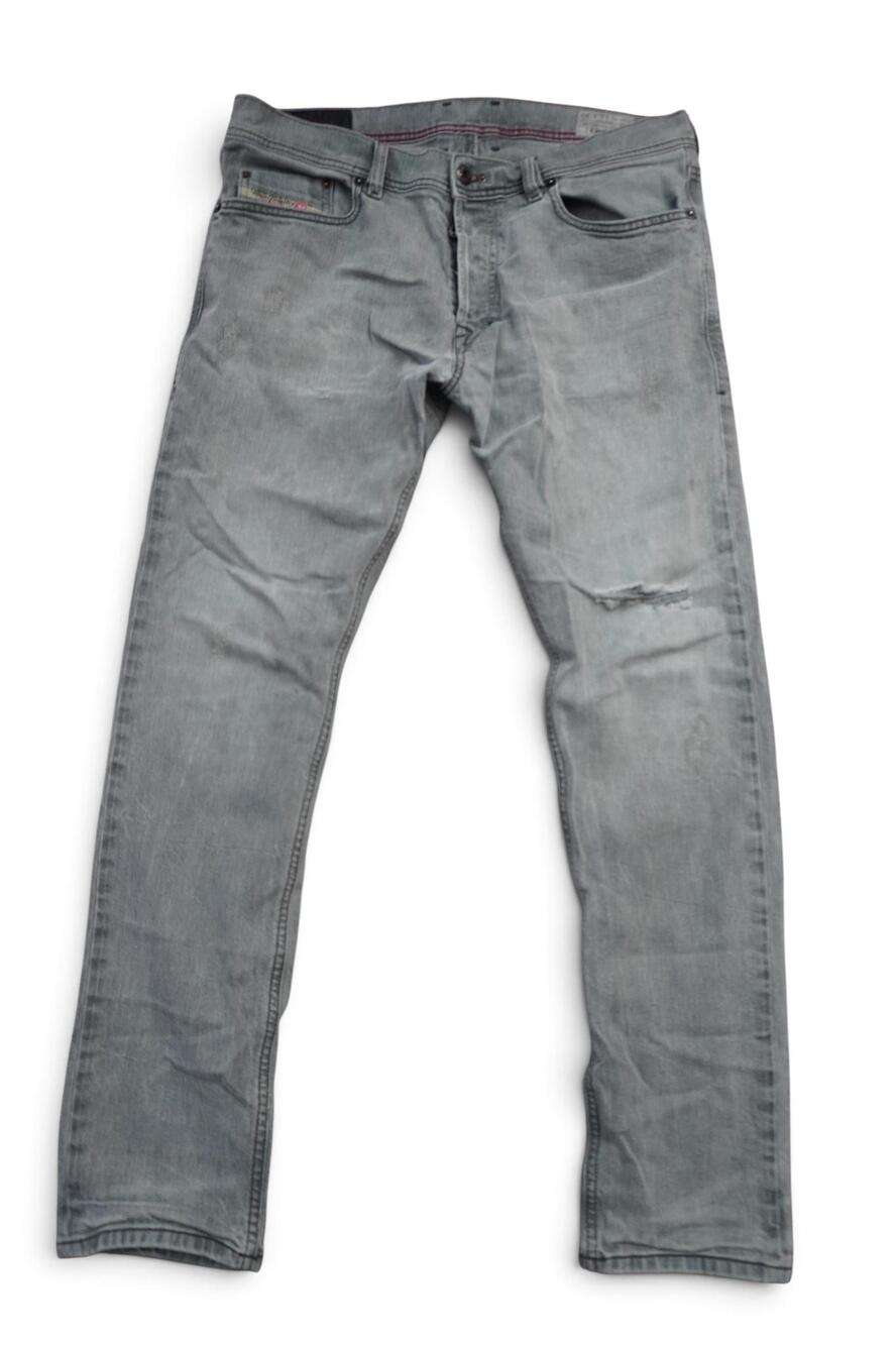 Diesel Tepphar Jeans Mens 32x29 Gray Slim Tapered Distressed Denim Italy